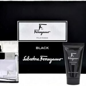 Coffret Salvatore Ferragamo-F by Ferragamo Black-Eau de Toilette-100ml + shampooing et Gel Douche-75ml + Baume après-rasage-75ml (3 Pièces)